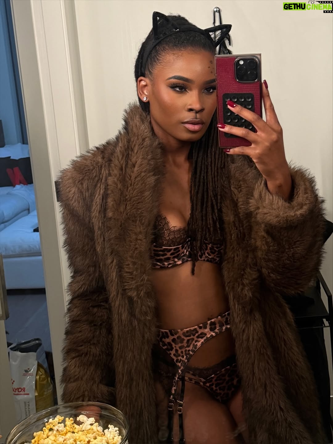 Courtney Randolph - 1.2K Likes - Luxury looks better after dark 🥂✨

Thank you @blkpr for the invitation to the annual Honey Birdette x @playboy Halloween soirée — sophistication with a touch of seduction.

Wearing the Addison 3-piece set and Love Lace Robe by @honeybirdette 🐆