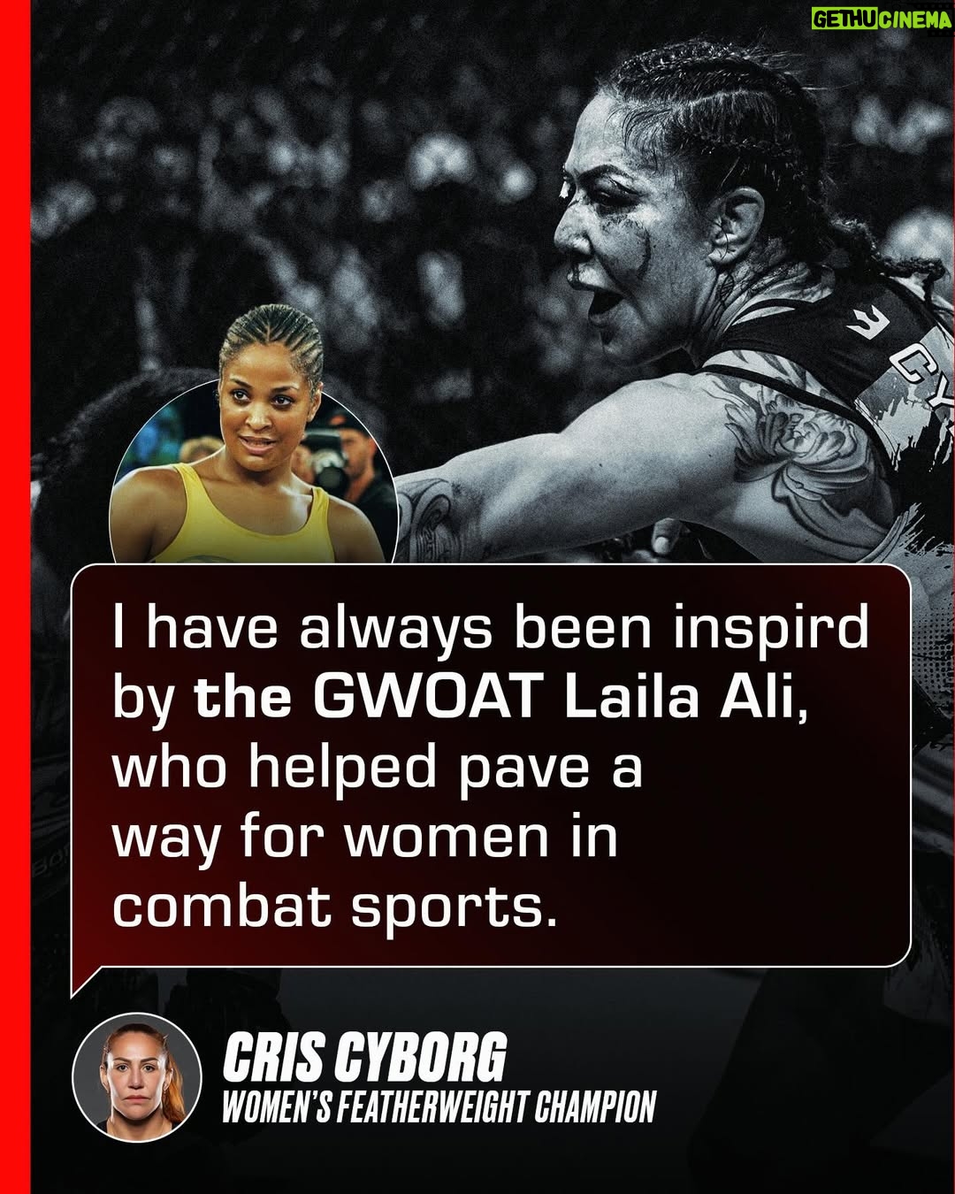 Cristiane Justino - 1.2K Likes - In honor of #internationalwomensday 👏

We asked our Women fighters on which athletes have inspired them in their careers 👊
