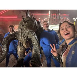Ella Purnell Instagram - stupid ridiculous silly amounts of late. BUT. look how much fun we had making this season. I love this family so much. I love this show. Enjoy some silly ol’ bts!!!!! 🤡🎪🎲💥🤖😈👻🎀 FALLOUT SEASON 2 BABY!!!!!