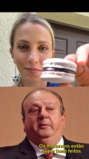 Fernanda Colombo Instagram - Quem mais ama macaron? 🇫🇷 🤩
Macaron:
140g de açúcar 
100g de clara
125g de farinha de amêndoa
125g de açúcar de confeiteiro
.
130•C 20min
.
Ganache
150g de mirtilo
2 colheres de açúcar 
Limão espremido (pode colocar um pouco de água também na hora de cozinhar a geleia)
1 barra de chocolate branco
.
Mixar a geleia com o chocolate derretido.
. 
Qual outra receita querem ver por aqui?