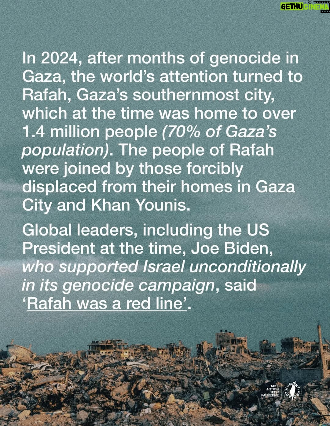 Greta Thunberg - 712.6K Likes - 🚨 RAFAH HAS BEEN ETHNICALLY CLEANSED AND FLATTENED 🚨

Despite calls from governments globally that Rafah was a red line, Israel ethnically cleansed the city and flattened it, showing that despite global condemnation, Israel continues to operate under total impunity.

TAKE ACTION

* This post includes a free email template — send it to your elected official today - click the link in @humantiproject’s bio, or visit Humanti.org
* You can also use the template as a call guide. Find your MP’s, representative’s or elected official’s number online and speak to them directly.

Sources on Slide 10