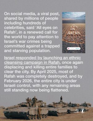 Greta Thunberg Instagram - 🚨 RAFAH HAS BEEN ETHNICALLY CLEANSED AND FLATTENED 🚨

Despite calls from governments globally that Rafah was a red line, Israel ethnically cleansed the city and flattened it, showing that despite global condemnation, Israel continues to operate under total impunity.

TAKE ACTION

* This post includes a free email template — send it to your elected official today - click the link in @humantiproject’s bio, or visit Humanti.org
* You can also use the template as a call guide. Find your MP’s, representative’s or elected official’s number online and speak to them directly.

Sources on Slide 10
