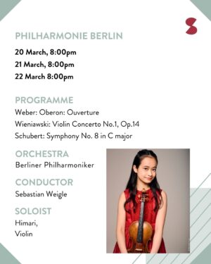 HIMARI Instagram - This is a significant week for Himari, marking two major milestones in her musical journey.
Decca Classics has signed Himari as a global artist, celebrating the occasion with the release of her first digital recording – Sarasate/Waxman: Carmen Fantasy. Himari is set to release her debut EP on 23 May 2025
She is also preparing for her highly anticipated debut with the Berliner Philharmoniker. Under the baton of Sebastian Weigle, who is stepping in for Zubin Mehta, Himari will be performing Wieniawski’s Violin Concerto No. 1 at the Philharmonie Berlin.
Watch the concert on 22 March via Berlin Philharmonic's Digital Concert Hall – live and on demand.
❗️Attention, the concert already starts at 7pm. Apologies for the mistake
Congratulations, Himari!
📸 Meredith Truax
#himari #kdschmid #deutscheklassik #artistagencysince1959 #internationalartists #artistmanagement