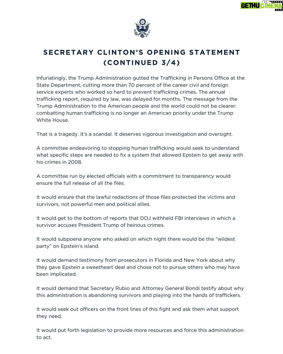 Hillary Clinton - 80.1K Likes - Here is my opening statement to the House Oversight and Government Reform Committee today.