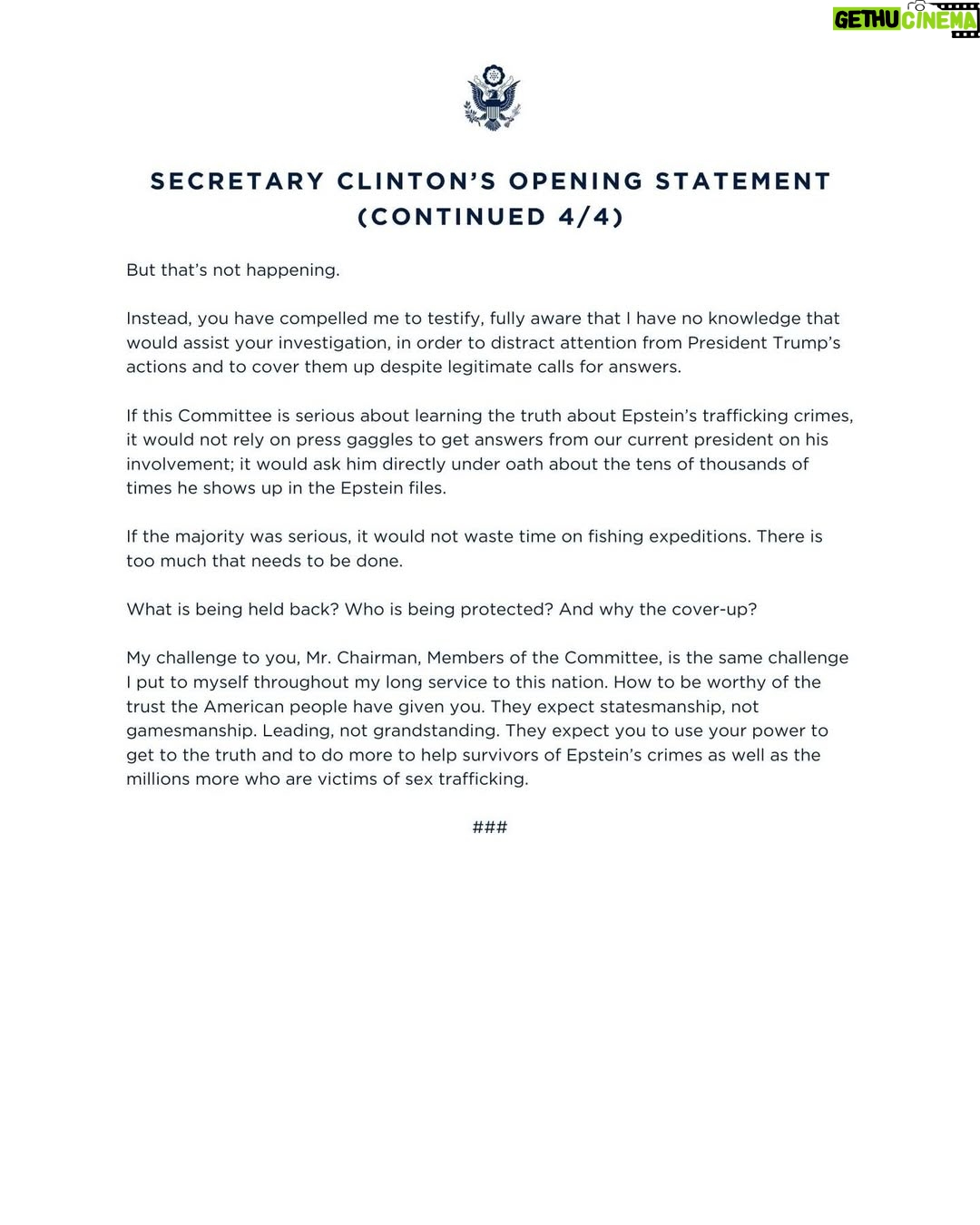Hillary Clinton - 80.1K Likes - Here is my opening statement to the House Oversight and Government Reform Committee today.