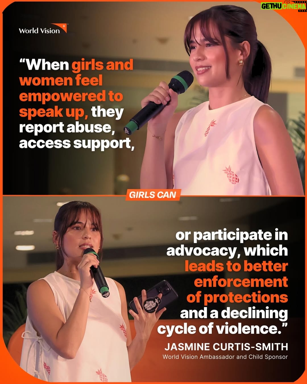 Jasmine Curtis-Smith - 1.7K Likes - Safe spaces begin with us. Ensuring every girl feels safe is our shared responsibility.

We stand firm in advancing women’s rights so #GirlsCan feel supported, protected and respected. Empowered to thrive in safe and enabling communities.

#WorldVisionPH #MakeHopeReal
#WEcanbeEquALL #WomensMonth