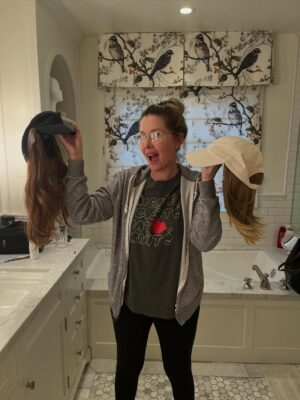 Jenna Fischer Instagram - New Haircut! Thank you to my hair fairy @christikaycagle She has been with me every step of the way on this journey. She helped me get wigs, built me 4 custom hats with hair, gave me my first pixie, designed tiny clip in extensions to help fill in the gaps for a photoshoot, helped me figure out how to deal with an all new texture (my hair grew back thicker and more coarse after chemo) and now here we are! I finally have enough hair for a bob and I beyond love it.
 
For my ladies on this journey here is a timeline…I would google things like this all during chemo: When will my hair grow back? When will I have hair that looks intentional again?
 
One month post chemo: First little bits of stubble on top of head
2 months post chemo: Hello eyebrows and eyelashes!
3 months post chemo: Pixie (as seen on The Today Show)
Various stages of insanity as it grew out…Highland Cow, 80s Mama, Mullet
1 ½ years post chemo: Bob

The whole thing was an exercise in patience and surrender. Sending you love if you are on a similar path!