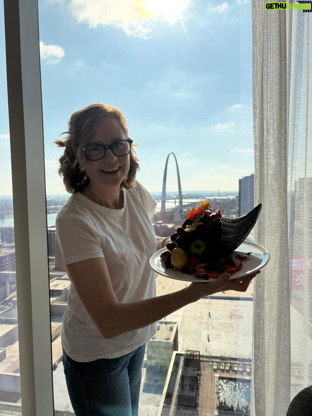 Jenna Fischer - 159.2K Likes - One year later. Same hotel. Longer hair. Another great trip to St. Louis for my family’s Thanksmas celebration! Another cozy stay at my favorite hotel @fsstlouis 
 
It was exactly 2 years ago in December 2023 that I got the news I had breast cancer. All of my diagnosis and treatment dates are burned into my brain. These “anniversaries” inspire reflection. I try to take a moment and sit with all that has happened.
 
I’m thankful for so many things…health, family, our crazy pets that make us laugh. I’m also very grateful for working.  While 2024 was all about cancer treatments, 2025 has been a creative adventure. I spent most of 2024 in an easy chair in my living room. In 2025 I got to travel and film New Years Rev in Oklahoma City and then perform Ashland Avenue at The Goodman Theater in Chicago. Acting again has fed my soul. And, getting to do my podcast Office Ladies each week with my BFF Angela Kinsey is the constant. We started adding a monthly Friday Chit Chat and expanded our @officeladiespod network to include @howwemadeyourmother When I got my diagnosis I wondered if I’d ever be able to work again. So, this past year filled with work and artistic growth has been so meaningful.
 
Most of all I’m thankful to be cancer free. I’m grateful every time I have a new scan and I get that news. (My pink sisters know the anxiety that comes with those scans.)
 
Sending my love to anyone battling a health issue right now. And to everyone else, please don’t skip your mammograms, colonoscopies and skin checks. Happy belated Thanksgiving. I’m going to post more about my trip to St. Louis over this next week and in my stories! We had a blast!