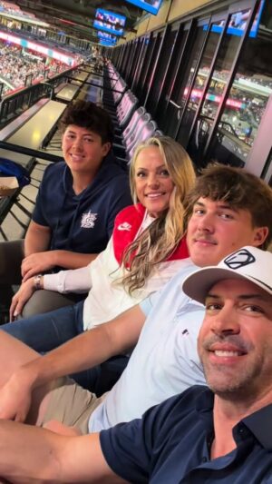 Jennie Finch Instagram - The best night (last Saturday) with my boys watching @wbcbaseball and cheering on @mlb Team USA! I had chills hearing the crowd shouting U-S-A 🇺🇸 all night long.

Having had the privilege of wearing USA across my chest, I know there are so many who laid down their lives and so many who continue to serve so we can enjoy the freedom to play the game we love.

Today and every day, we are forever indebted to and deeply grateful for our bravest — our servicemen and women. We honor you, thank you, and cover you in prayer. ❤️🤍💙 
Bring it home boys!!! 🇺🇸🏆👏🏽

@usabaseball