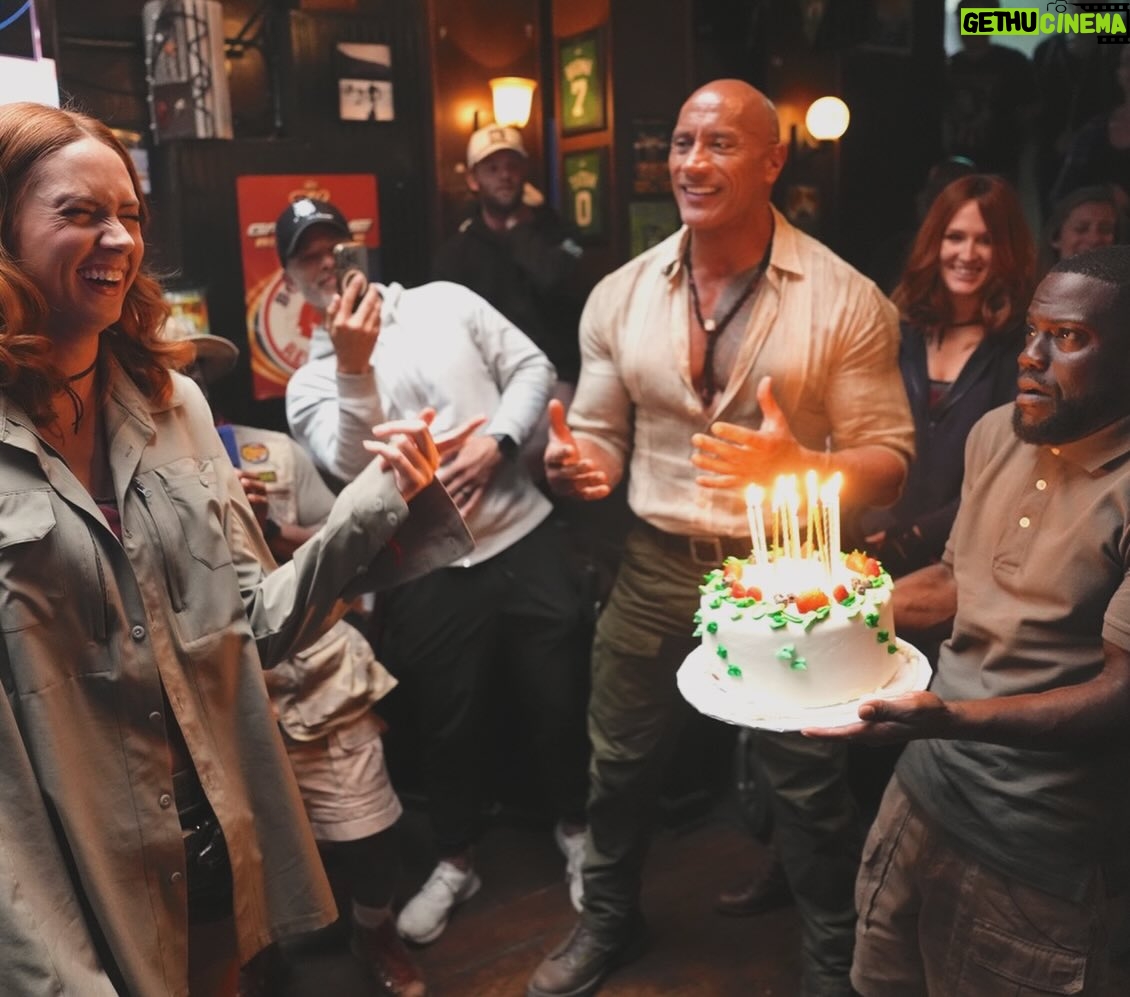 Karen Gillan - 528.6K Likes - I’ve seen many a birthday with these guys over the years. I love my Jumanji family and how Kevin is willing to hold a cake even though cake makes him explode. 

Jack is missing here but he was there spirit. Get ready for this next movie ‘cause it’s gonna be hilarious!! 
#jumanji