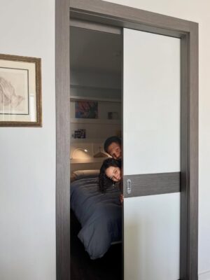 Kiana Madeira Instagram - We are absolutely obsessed with our new sliding door from @triodoors 😍

We wanted the den in our condo to feel like guests have their own private space, while also having the option to leave it open when the murphy bed is up and the den is operating more like an office space. 

The dimensions of the door frame are VERY specific and unique, so we were really struggling with finding a solution. Just as we were about to say forget it and order a curtain and rod from amazon…. we connected with Trio Doors! 🙊 

From the moment we walked into their Toronto showroom, we knew we were in the right hands. We customized everything- the system, the colour, the material, the handle, literally every detail! Not to mention the customer service and communication was truly unmatched- the kindest team ♥️

It is absolutely perfect and more than we could have imagined 🥹✨