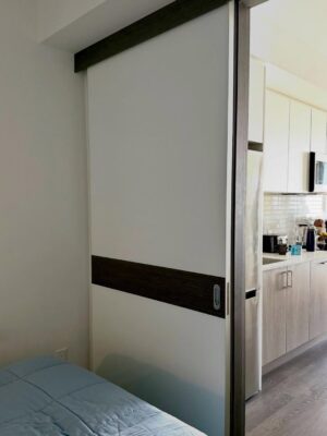 Kiana Madeira Instagram - We are absolutely obsessed with our new sliding door from @triodoors 😍

We wanted the den in our condo to feel like guests have their own private space, while also having the option to leave it open when the murphy bed is up and the den is operating more like an office space. 

The dimensions of the door frame are VERY specific and unique, so we were really struggling with finding a solution. Just as we were about to say forget it and order a curtain and rod from amazon…. we connected with Trio Doors! 🙊 

From the moment we walked into their Toronto showroom, we knew we were in the right hands. We customized everything- the system, the colour, the material, the handle, literally every detail! Not to mention the customer service and communication was truly unmatched- the kindest team ♥️

It is absolutely perfect and more than we could have imagined 🥹✨