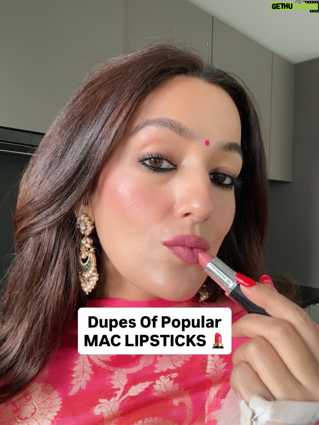 Kiwi Tandon - 2.6K Likes - Dupes are great options for those who don’t want to spend a big amount on a particular shade. Of course, there will always be a difference in the formulation, but sometimes the shade match is surprisingly close.

	1.	MAC Velvet Teddy / Parul Garg Beauty Stunner
The main difference here is the formula. Parul Garg Stunner is a soft matte and transfer-proof, while MAC Velvet Teddy is a semi-matte formula and not 100% transfer-proof.

	2.	MAC Burning Love / Swiss Beauty Wine Room
Both shades look identical. MAC has a velvety matte texture and isn’t transfer-proof, while the Swiss Beauty one has a creamy formula and is also not transfer-proof.

	3.	MAC Ruby Woo / Swiss Beauty Smoking Red
Swiss Beauty Smoking Red is matte and transfer-proof but lasts around 3–4 hours. MAC Ruby Woo has a semi-matte, slightly creamier formula and is not fully transfer-proof.

	4.	MAC Mehr / LoveChild by Masaba Meetha
Both are creamy formulas and not transfer-proof, but the shades are extremely beautiful.

	5.	MAC Taupe / Nykaa Cosmetics You’re Latte
Both are creamy, not transfer-proof, and such beautiful everyday brown shades.

	6.	MAC Iconic Photo / Kay Beauty Unmasked
Kay Beauty is matte in texture and transfer-proof, while MAC has a satin finish and isn’t transfer-proof.

( lipstick dupes, high end dupes, makeup dupes, highend lipstick dupes, highenddupes ,luxurydupes , macdupes ,luxury dupes , affordable lipsticks, , dupes of makeup, mac dupes)
#makeupdupes #lipstickdupe #luxurydupes #macdupe #highenddupes