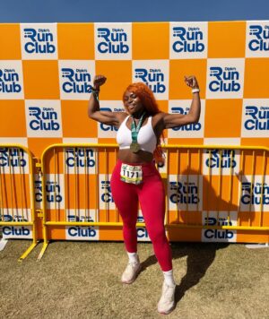 LU KALA Instagram - Ran in a 5K race yesterday and my body did not let me down. I did it in 36 mins, 45 mins was my goal🥹🙏🏾 So proud of me!!! S/o my running gyal @mallory.laurenn for keeping me going🧡 @diplosrunclub was litttt!!!!