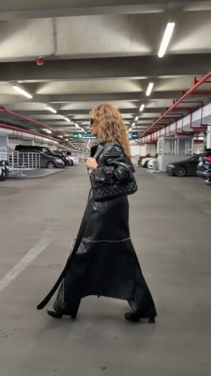 Lama Lawand Instagram - 🖤 leather coat designed by @tdtiadib