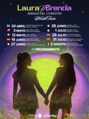 Laura Esquivel Instagram - Pasaron los años pero este momento lo soñamos siempre🥹
Hoy volvemos a encontrarnos arriba de un escenario, y esta vez queremos que estén ahí con nosotras✨
🇺🇾 MONTEVIDEO, URUGUAY - 24 de Abril en el Antel Arena
🇨🇱 SANTIAGO, CHILE - 3 de Mayo en el Movistar Arena
🇵🇪 LIMA, PERÚ - 12 de Mayo en el Costa 21
🇪🇸 MADRID, ESPAÑA - 19 de Junio en el Movistar Arena
🇮🇹 ROMA, ITALIA - 27 de Junio en el Cavea Dell’Auditorium
🇮🇹 NAPOLI, ITALIA - 28 de Junio en el Palapartenope
🇮🇹 MILANO, ITALIA - 1 de Julio en el Unipol Forum
🇪🇨 QUITO, ECUADOR - 29 de Julio en el Club La Campiña
🇪🇨 GUAYAQUIL, ECUADOR - 31 de Julio en el Coliseo Voltaire.
🇲🇽 CDMX, MÉXICO - 2 de Agosto en el Auditorio Nacional.
🇬🇷 GRECIA - Proximamente.
Encontrá toda la información de las fechas y entradas en el link de nuestra bio!
Nos vemos muy pronto!
L&B♾️