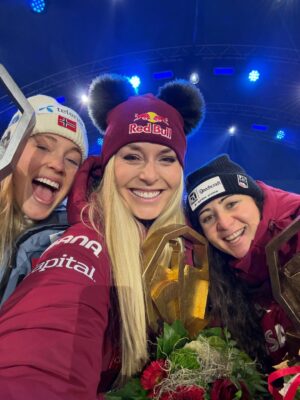 Lindsey Vonn Instagram - Well… I’ve had the red leader bib from the first race of the season until now, but in all likelihood tomorrow will be my last day as #1. At the beginning of the season no one would have ever believed I would be even close to this position. And I bet people would have laughed if it was even suggested. But winning the title was my goal… and I came painfully close to achieving it. 

I’m not one to talk about things I’ve achieved but in this instance I feel I need to, maybe more to remind myself than anything else… 

I was on the podium of every single downhill race, including 2 wins. I clawed my way back to #1 in the world after being retired for 6 years with a partial knee replacement and that alone was an incredible achievement I won’t ever forget. Even though in a few days no one will remember that I almost won the season title, I will remember. I didn’t want to win the title to prove anything to anyone. I did it because I knew I could. I just wish I had a chance to fight until the end to try and get it… 

However, as I sit here I have to reflect and wonder; why does a title mean so much to me? Why am I crying over a crystal trophy?

It’s because skiing has always been the thing I love to do most in this world. It has always brought me incredible joy, especially this season. But what I am realizing is that not having one more title doesn’t make this season less extraordinary. It doesn’t take away the joy I had standing in the starting gate or crossing the finish line and seeing #1 next to my name. It doesn’t take away from the incredible time I had with my team and teammates. Singing and dancing with fans and kids in the stadium. Those memories aren’t washed away because of a title. My tears just mean I care. I always have. That’s why I work so hard. Skiing is my passion. Whether I’ll ever be able to do it again is yet to be seen. But at least I have the memories, with or without a title, I feel privileged to have had this adventure.

Wherever this path leads I will find my way. I always do. Skiing is what I love to do but it’s not who I am. There are so many reasons to be happy. So much to be thankful for🙏🏻

Thank you all for coming on this journey with me❤️
