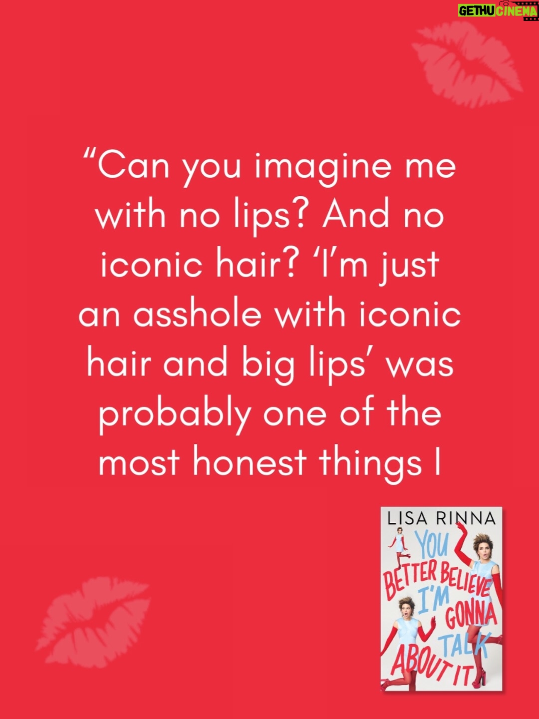 Lisa Rinna - 52.9K Likes - My memoire is officially OUT TODAY 💋 
You Better Believe I’m Gonna Talk About It is officially yours and yes… I spill ALL the tea. I can’t wait to hear what you guys think! 

And YES, I recorded my own audiobook. You’re welcome. Link in bio to order. 
Let’s talk about it.