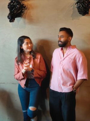 Mamta Mohandas Instagram - When @arjun_ashokan showed up to surprise me.. 
The bigger one turned out to be that we were both in PINK 👚🤭

#twinning #likeminds #actorslife #thinkpink #family