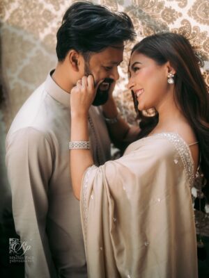 Mehazabien Chowdhury Instagram - We grew up together.
We fought the world together.
14 years later, 1 year married
and I’d still choose you in every lifetime.

Captured by @umer.aiman.khan | @reminiscence_photography
Makeover by @zahidkhanbridalmakeover 
Wearing @guzel_bd | @anzara.official 
Location @boithok.cafe