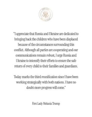 Melania Trump Instagram - “Today marks the third reunification since I have been working strategically with both nations. I have no doubt more progress will come.” 

First Lady Melania Trump