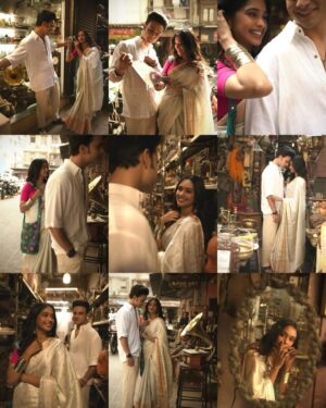 Mugdha Chaphekar Instagram - A little chaos of the bazaar, a lot of calm in each other 🤍✨

Styling & Concept: @styleitupbyaashna
Photography: @yellowflower_photography_
Hair & Makeup: @makeupmissile

Krishna in @tanoti.in
Footwear: @themadrastrunk

Mugdha in @indianweddingsaree
Jewellery: @styleitupstudio

#Pranbir #IndianAesthetic #SareeLove #BazaarVibes #kumkumbhagya