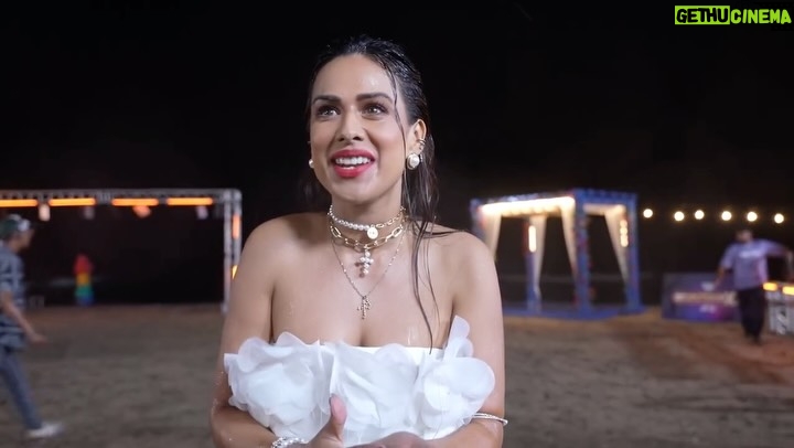 Nia Sharma - 204.7K Likes - Looking back at that outdoor sched when They defied weather conditions and continued to shoot.. Umbrellas☔️ tore apart  and I was flying with the wind Amidst the November rain of Mahabalipuram … 
How much fun is so much funnnnn! 

@gavindhhh The bts footage is lit💫💯
@makeupbyastha makeup stood the test of rain and how!
@sankpalsavita the gelled hair was so intact.. the trees got uprooted not any tresses though🥰