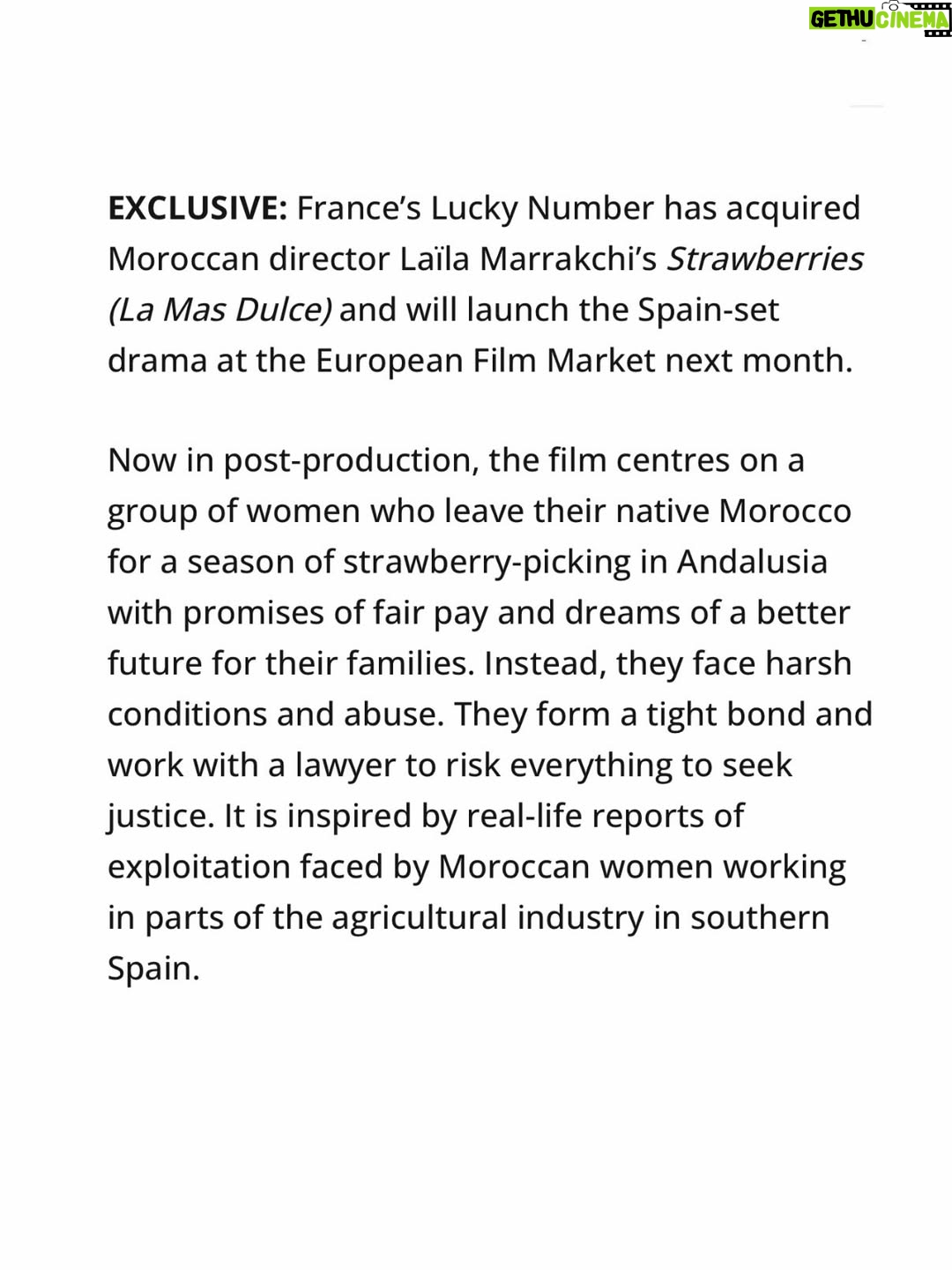 Nisrin Erradi - 157 Likes - STRAWBERRIES, the upcoming project directed by Laila Marrakchi, will be part of the European Film Market in Berlin.
At Fasten Films, we’re glad to be involved in this story alongside @montfleuriproduction , Lumen and Mirage Films. 🍓