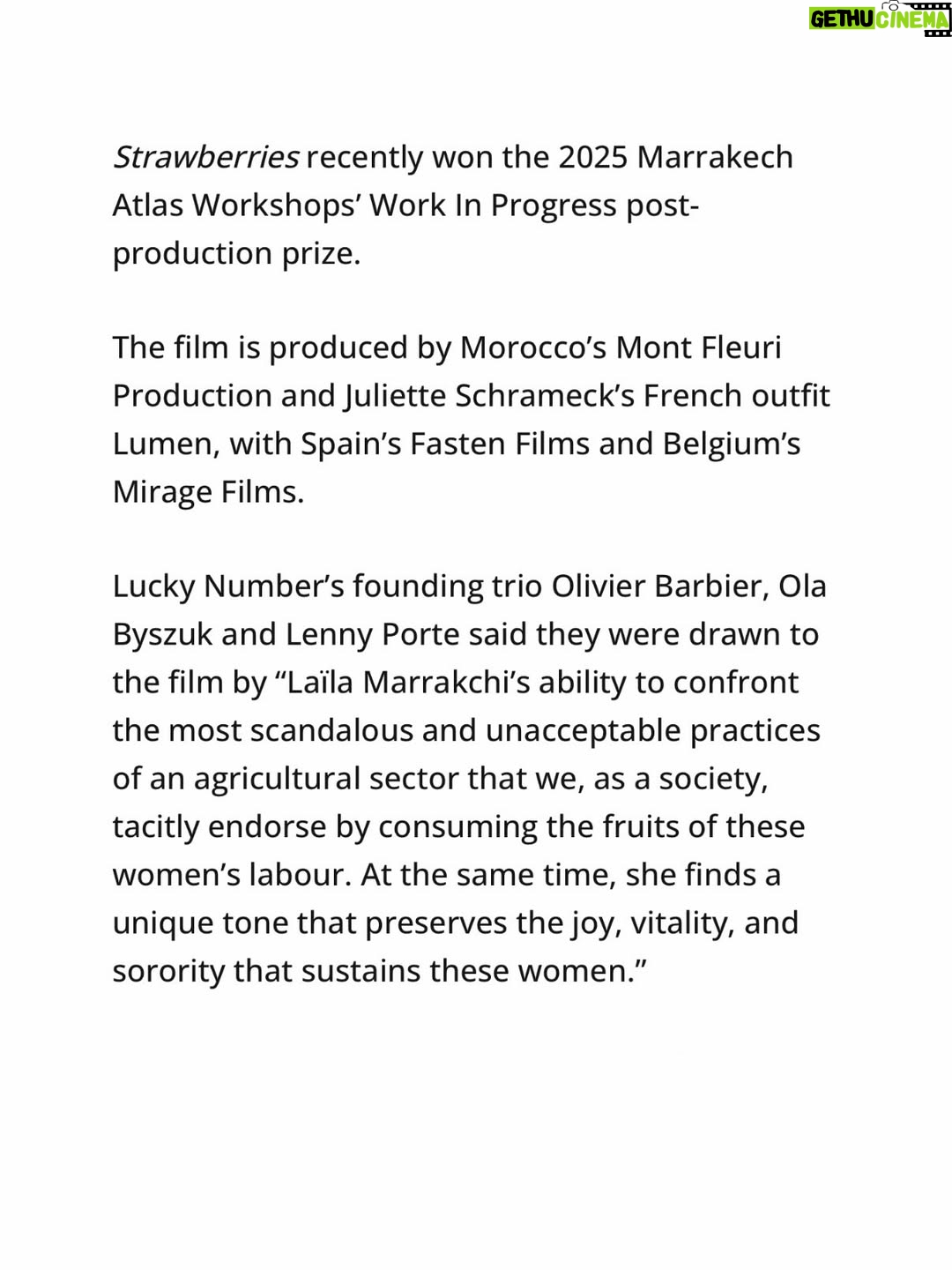 Nisrin Erradi - 157 Likes - STRAWBERRIES, the upcoming project directed by Laila Marrakchi, will be part of the European Film Market in Berlin.
At Fasten Films, we’re glad to be involved in this story alongside @montfleuriproduction , Lumen and Mirage Films. 🍓