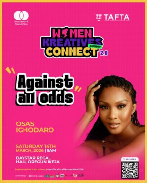Osas Ighodaro Instagram - What does it take to succeed against all odds?

Join award-winning actress, producer, and entrepreneur Osas Ighodaro(@officialosas) at Women Kreatives Connect Summit 2.0 as she shares powerful insights from her journey in the creative industry.

If you’re a woman in the creative space, this is a conversation you need to be in.

Date: March 14, 2026
Venue: Regal Hall, Daystar, Oregun, Ikeja
Time: 10:00 AM | Registration starts at 9:00 AM

Secure your seat now via the link in bio!✅

#WKCS2026 #TAFTA #AgainstAllOdss