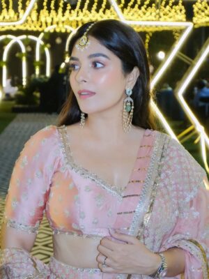 Pooja Gor Instagram - Baaraati pro max! 🦩

How pretty is my @shopmulmul lehenga 🥹 
#shaadiseason #sangeetlehenga