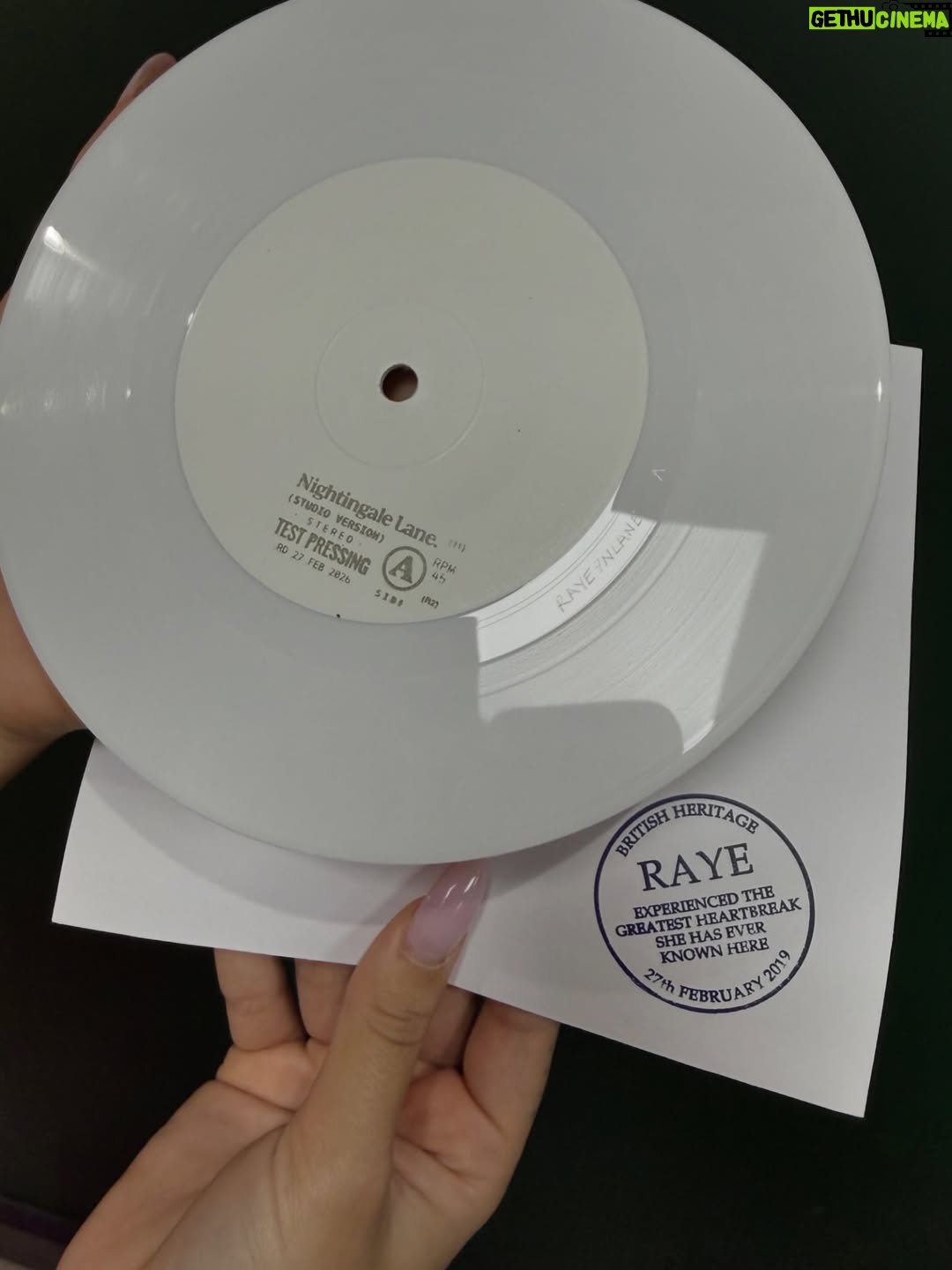 RAYE - 594.8K Likes - Nightingale Lane. The 2nd song from my 2nd album will be yours on Friday. Limited 7 inch test pressings £5 on sale Friday. Lots and lots of love, Raye.🎻🫀🌦️😭