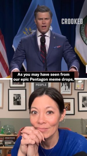 Rachel Maddow Instagram - Pete Hegseth still hasn't figured out you're not supposed to blow your nose with the American flag, and we think that's beautiful.

#runawaycountry #crookedmedia #petehegseth #SNL