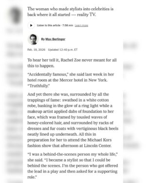 Rachel Zoe Instagram - Thank you so very much @nytimes and Max @isuredontknow for sharing a little bit of my journey and @ok__mccausland for capturing this moment. I am so grateful for the support and kindness and also very impressed that you gathered this much story in such a short amount of time spent together amongst the #NYFW chaos, thank you beyond. 🙏🏼

📸 @ok__mccausland