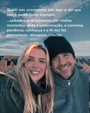 Rafa Brites Instagram - Outro dia eu postei nos stories esse texto e muita gente veio falar comigo. Muitas mulheres, que se veem em momentos difíceis dentro do relacionamento e tem eu e o Felipe como exemplo.
Tem muita coisa que acontece por trás das fotos que vemos Instagram. No nosso caso, muita conversa, muito ajuste… muito “onde podemos melhorar?”
Mas a gente tem essa ideia que conversa difícil envolve crise, briga. Que falar que algumas coisas de repente não vão bem é colocar a relação em risco. 
Sim, as vezes é mais fácil, sair para jantar, tomar um vinho, jogar conversa fora e ignorar alguns incômodos. E vamos varrendo a poeira para baixo do tapete. Deixa para falar quando a situação já não se sustenta mais… e aí entrar para estatística é um pulo.
Mas digo que pensar na relação e entender como as coisas podem ficar melhores é UPGRADE… é manutenção. Concordam?