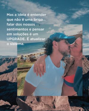 Rafa Brites Instagram - Outro dia eu postei nos stories esse texto e muita gente veio falar comigo. Muitas mulheres, que se veem em momentos difíceis dentro do relacionamento e tem eu e o Felipe como exemplo.
Tem muita coisa que acontece por trás das fotos que vemos Instagram. No nosso caso, muita conversa, muito ajuste… muito “onde podemos melhorar?”
Mas a gente tem essa ideia que conversa difícil envolve crise, briga. Que falar que algumas coisas de repente não vão bem é colocar a relação em risco. 
Sim, as vezes é mais fácil, sair para jantar, tomar um vinho, jogar conversa fora e ignorar alguns incômodos. E vamos varrendo a poeira para baixo do tapete. Deixa para falar quando a situação já não se sustenta mais… e aí entrar para estatística é um pulo.
Mas digo que pensar na relação e entender como as coisas podem ficar melhores é UPGRADE… é manutenção. Concordam?