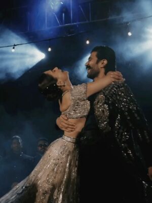 Rashmika Mandanna Instagram - The night filled with love, tears of joy, laughter, music, singing, glitters and us dancing through the night. ❤️

It was really the most fun night ever!! 

From Vijju and I wanting to surprise each other.. 
to 
family wanting to surprise us.. 
to 
being fully excited and surprised to see our families dance so freely and so so well! ❤️

@falgunishanepeacockindia!! Guys!!!!! The stunning piecesss!! Guys!! Amazing!! It was super heavy but I was still in it all night!!💃🏻💃🏻

24.2.26! 
The night Vijay and I danced as one, surrounded by the love of our families and friends! 🥰❤️