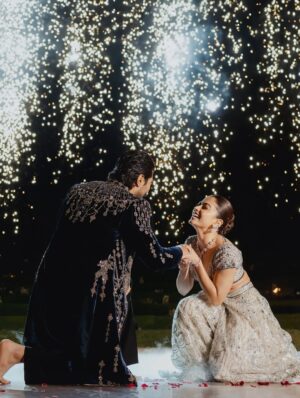 Rashmika Mandanna Instagram - The night filled with love, tears of joy, laughter, music, singing, glitters and us dancing through the night. ❤️

It was really the most fun night ever!! 

From Vijju and I wanting to surprise each other.. 
to 
family wanting to surprise us.. 
to 
being fully excited and surprised to see our families dance so freely and so so well! ❤️

@falgunishanepeacockindia!! Guys!!!!! The stunning piecesss!! Guys!! Amazing!! It was super heavy but I was still in it all night!!💃🏻💃🏻

24.2.26! 
The night Vijay and I danced as one, surrounded by the love of our families and friends! 🥰❤️