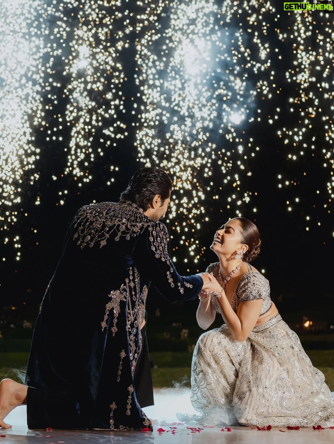 Rashmika Mandanna - 6.7 Million Likes - The night filled with love, tears of joy, laughter, music, singing, glitters and us dancing through the night. ❤️

It was really the most fun night ever!! 

From Vijju and I wanting to surprise each other.. 
to 
family wanting to surprise us.. 
to 
being fully excited and surprised to see our families dance so freely and so so well! ❤️

@falgunishanepeacockindia!! Guys!!!!! The stunning piecesss!! Guys!! Amazing!! It was super heavy but I was still in it all night!!💃🏻💃🏻

24.2.26! 
The night Vijay and I danced as one, surrounded by the love of our families and friends! 🥰❤️