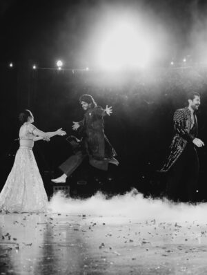 Rashmika Mandanna Instagram - The night filled with love, tears of joy, laughter, music, singing, glitters and us dancing through the night. ❤️

It was really the most fun night ever!! 

From Vijju and I wanting to surprise each other.. 
to 
family wanting to surprise us.. 
to 
being fully excited and surprised to see our families dance so freely and so so well! ❤️

@falgunishanepeacockindia!! Guys!!!!! The stunning piecesss!! Guys!! Amazing!! It was super heavy but I was still in it all night!!💃🏻💃🏻

24.2.26! 
The night Vijay and I danced as one, surrounded by the love of our families and friends! 🥰❤️
