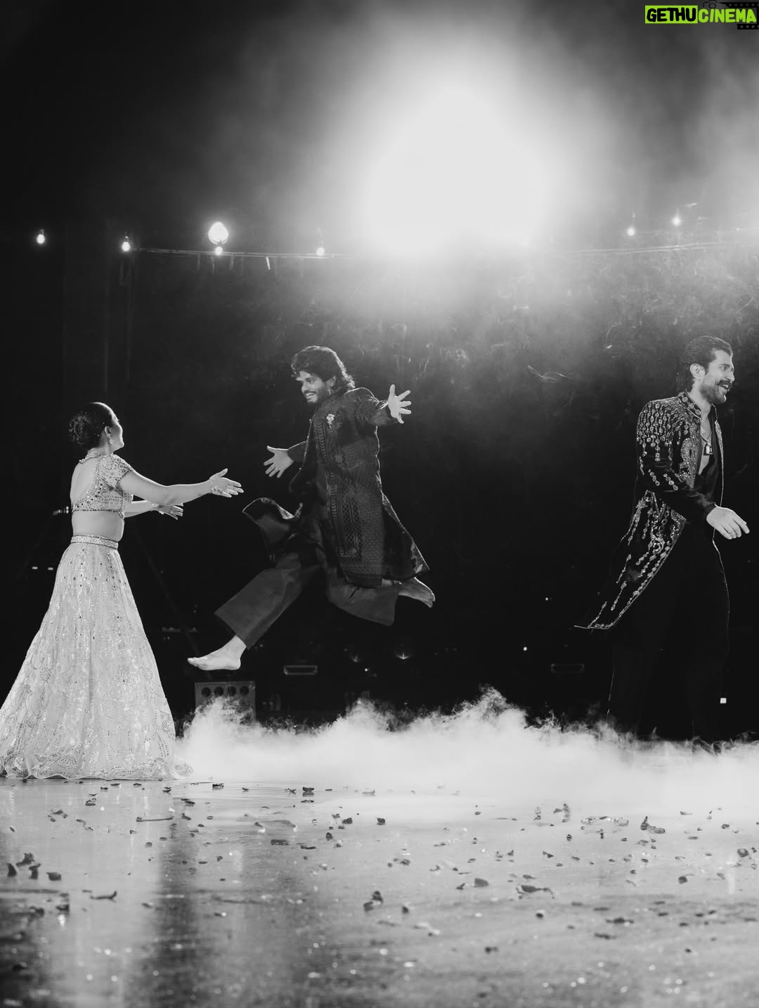 Rashmika Mandanna - 6.7 Million Likes - The night filled with love, tears of joy, laughter, music, singing, glitters and us dancing through the night. ❤️

It was really the most fun night ever!! 

From Vijju and I wanting to surprise each other.. 
to 
family wanting to surprise us.. 
to 
being fully excited and surprised to see our families dance so freely and so so well! ❤️

@falgunishanepeacockindia!! Guys!!!!! The stunning piecesss!! Guys!! Amazing!! It was super heavy but I was still in it all night!!💃🏻💃🏻

24.2.26! 
The night Vijay and I danced as one, surrounded by the love of our families and friends! 🥰❤️