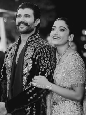 Rashmika Mandanna Instagram - The night filled with love, tears of joy, laughter, music, singing, glitters and us dancing through the night. ❤️

It was really the most fun night ever!! 

From Vijju and I wanting to surprise each other.. 
to 
family wanting to surprise us.. 
to 
being fully excited and surprised to see our families dance so freely and so so well! ❤️

@falgunishanepeacockindia!! Guys!!!!! The stunning piecesss!! Guys!! Amazing!! It was super heavy but I was still in it all night!!💃🏻💃🏻

24.2.26! 
The night Vijay and I danced as one, surrounded by the love of our families and friends! 🥰❤️