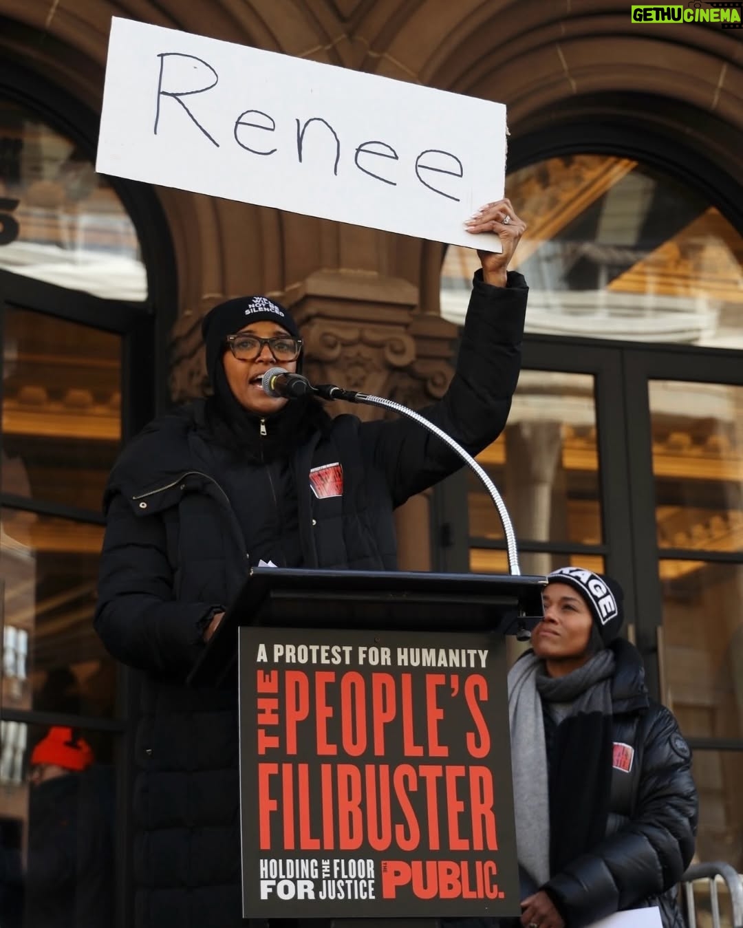 Renée Elise Goldsberry - 23.1K Likes - I was honored to share space at the @PublicTheaterNY yesterday, giving voice to a poem written by Renee Nicole Good.

Bearing witness is only one step.

The work continues.
#PeoplesFilibusterNYC