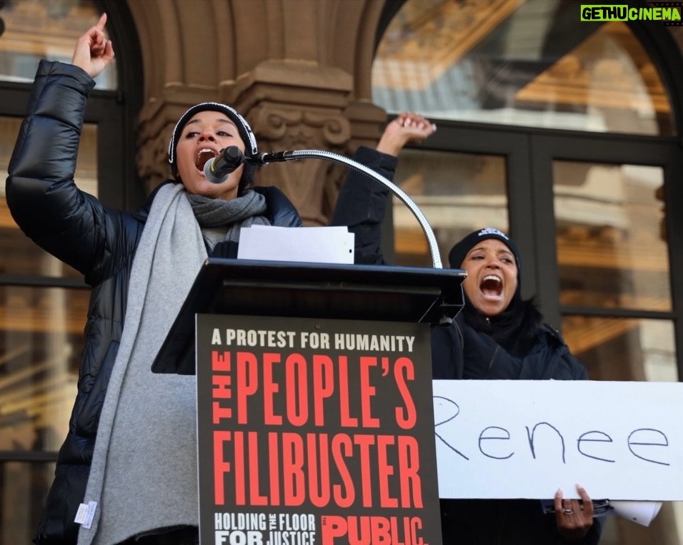 Renée Elise Goldsberry - 23.1K Likes - I was honored to share space at the @PublicTheaterNY yesterday, giving voice to a poem written by Renee Nicole Good.

Bearing witness is only one step.

The work continues.
#PeoplesFilibusterNYC