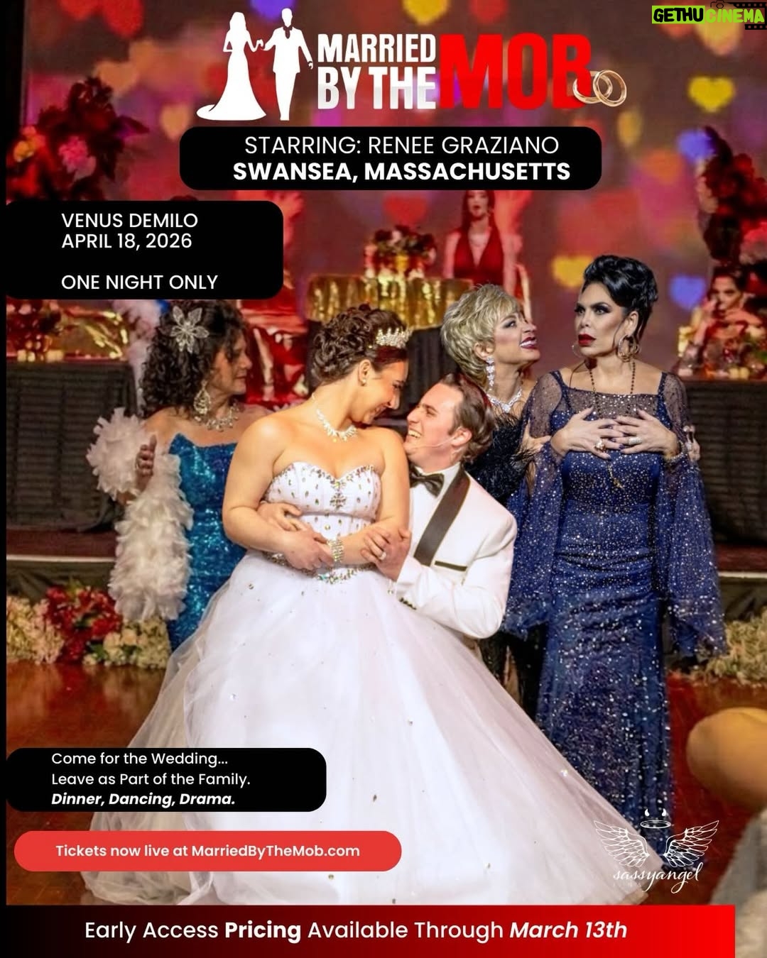 Renee Graziano - 96 Likes - Attention 
Rhode Island, Connecticut, and Massachusetts area…
We’re coming to Swansea, MA — and yes, it’s literally sitting at the intersection of all three. No excuses.

This isn’t just a show.
It’s an immersive wedding theater experience —
💒 a love story
💃 a little comedic relief (because every family has that one family member )
🕺 a  few dance numbers you didn’t see coming
🕴️ and just a touch of the mob… don’t worry about it.

You’re not watching a wedding.
You’re IN the wedding.

Come dressed. Come ready. Come hungry for drama.

Other tour dates coming soon…
But right now? We’re focused on this one.
Like a good Italian family — we handle one thing at a time.

🎟️ Tickets in bio.
Before somebody makes you an offer you can’t refuse. #MobBride #ItaliansDoItBetter #Italiana #Siciliana #MarriedByTheMob