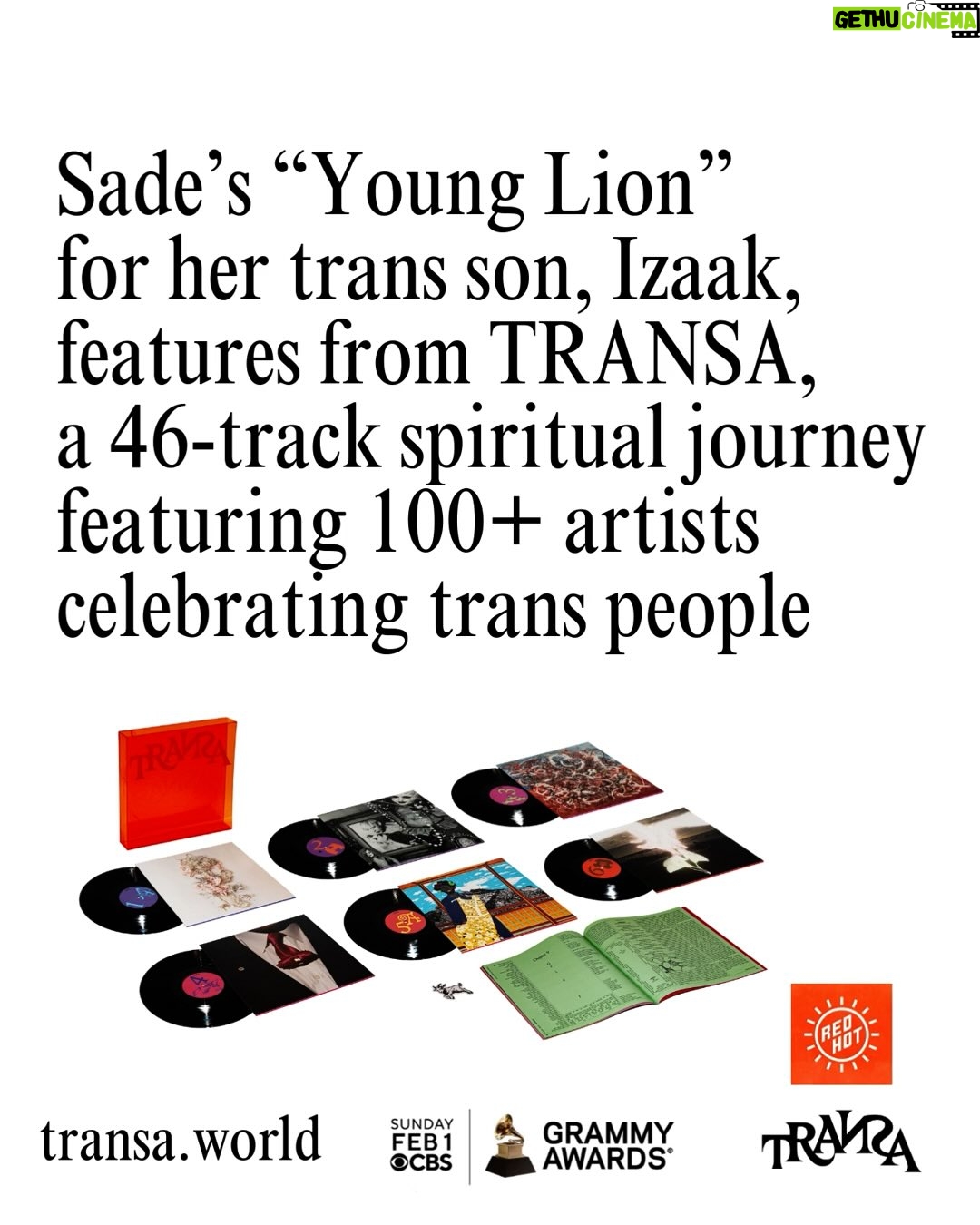 Sade - 20.4K Likes - We claim 2026 as the Year of the Lion. 

Sade’s “Young Lion” from TRANSA the album, a 46-track spiritual journey celebrating trans people by @redhotorg , is up for a GRAMMY this Sunday. Watch for the Best Music Video category during the awards ceremony.

transa.world

this project was made possible with support from @popcollab