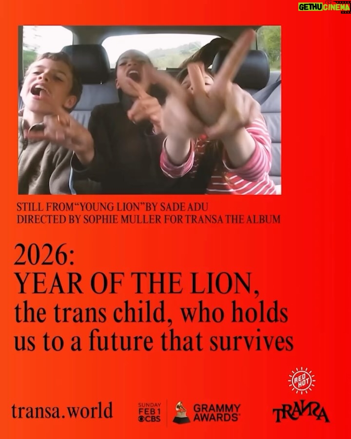 Sade - 20.4K Likes - We claim 2026 as the Year of the Lion. 

Sade’s “Young Lion” from TRANSA the album, a 46-track spiritual journey celebrating trans people by @redhotorg , is up for a GRAMMY this Sunday. Watch for the Best Music Video category during the awards ceremony.

transa.world

this project was made possible with support from @popcollab