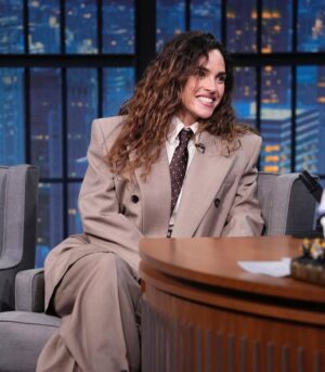 Sandra Amador Instagram - @adriaarjona in my favorite @ysl suit and @tiffanyandco for Late Night with Seth Meyers 🤍