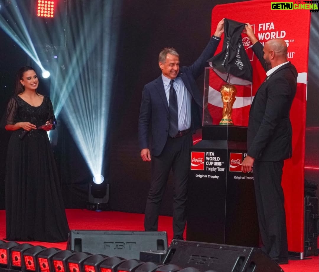 Sara Lalama - 3 Likes - I was proud and delighted to host the World Cup 2026 Trophy Tour event alongside the brilliant journalist Younes Saber Cherif . It was an honor to stand beside the legendary Jürgen Klinsmann and in front of such distinguished personalities. Thank you to everyone who worked behind the scenes to make the evening run so perfectly🏆🇩🇿

Dress: @feemina_robes 
Photo: @malkismail_