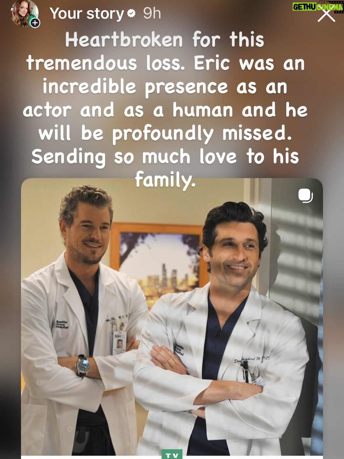 Sarah Drew - 261.8K Likes - So many wise words from such a wonderful soul who is gone too soon. Eric was an incredible presence as an actor and as a human. I’m grateful I got to share the screen with him for a little while. Rest in peace ❤️